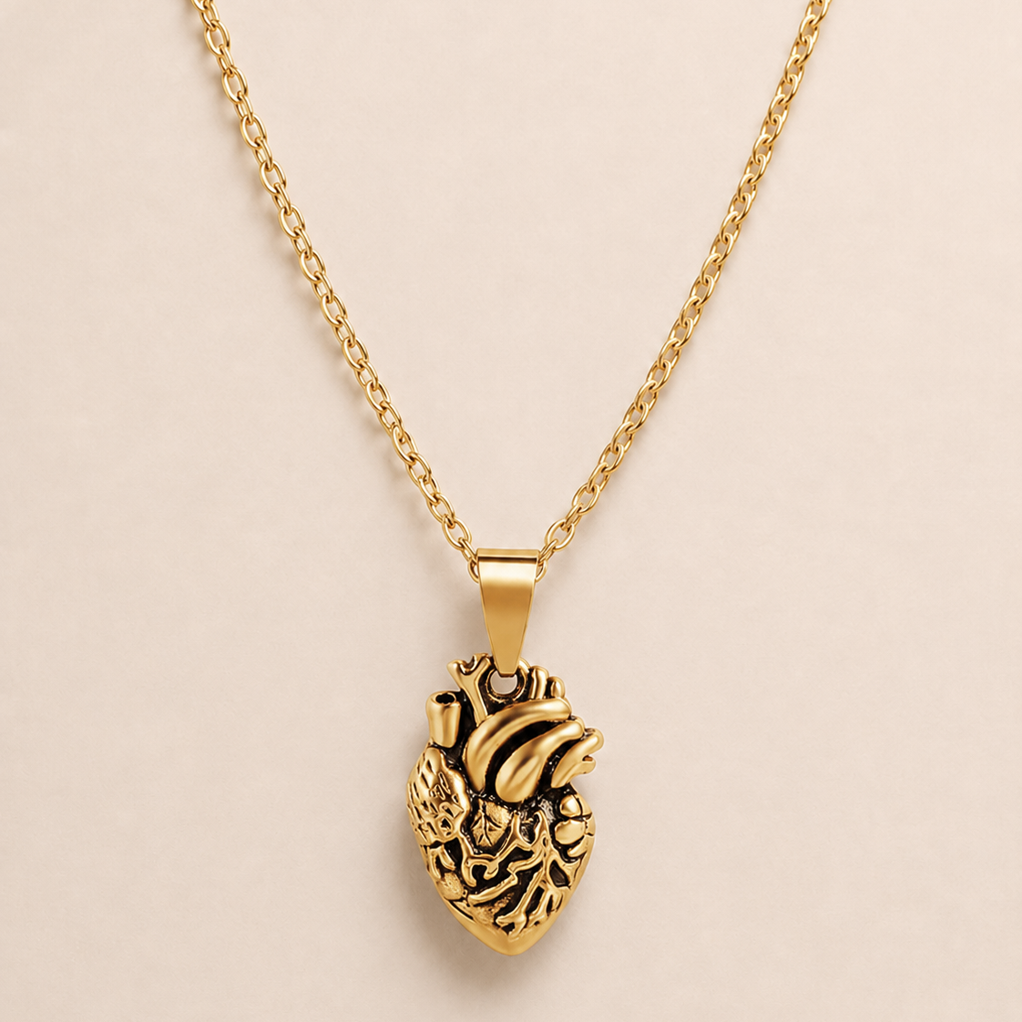 Vita Anatomical Heart Necklace in gold, front product view