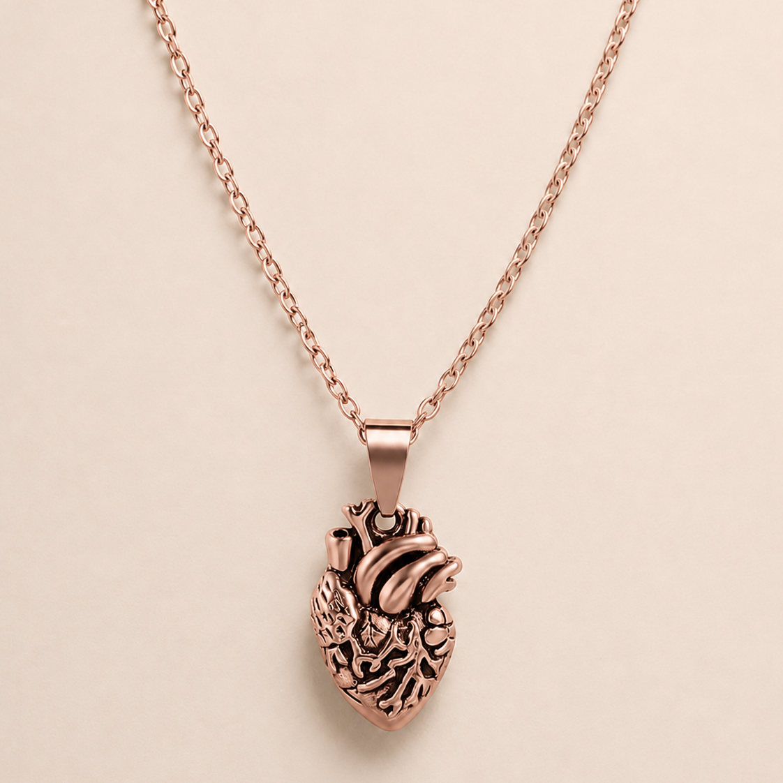 Vita Anatomical Heart Necklace in rose gold, front product view