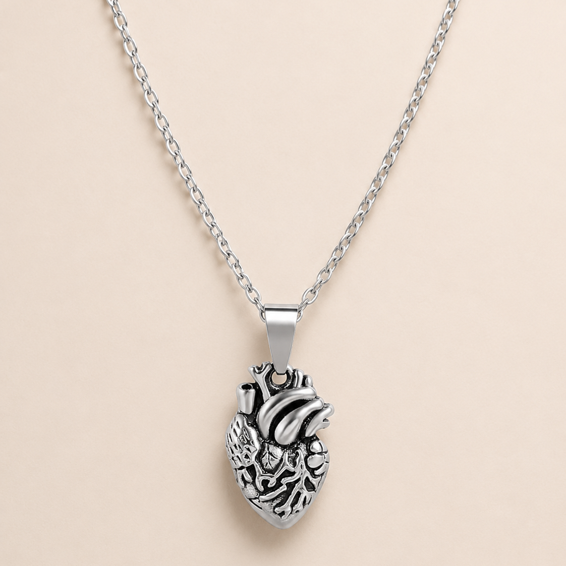 Vita Anatomical Heart Necklace in silver, front product view
