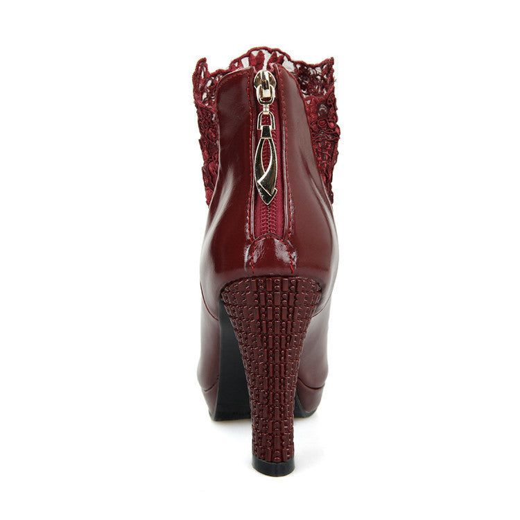 Widowlace Platform Heel Boots in red, back view