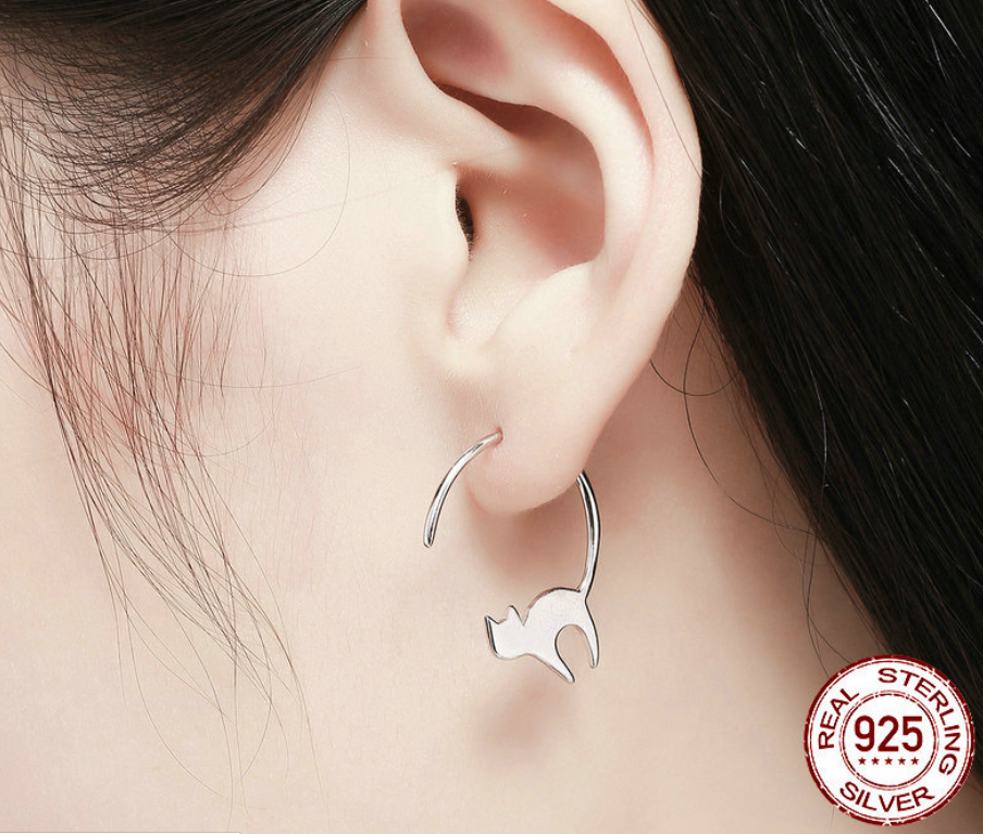 Silver-tone cat ear stud earrings, additional product view