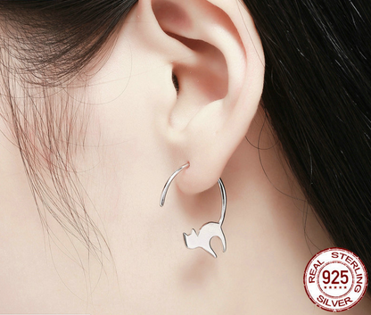 Silver-tone cat ear stud earrings, additional product view