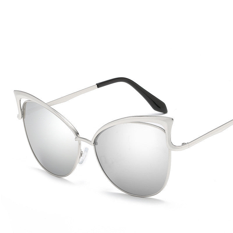 Silver frame sunglasses with silver film lenses on a white background