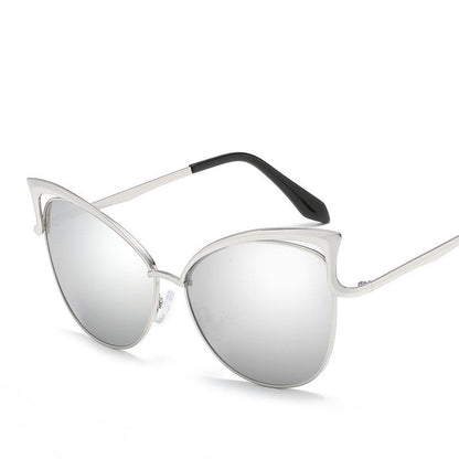 Silver frame sunglasses with silver film lenses on a white background