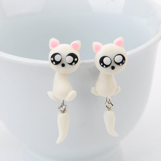Cartoon cat polymer-clay earrings, product view