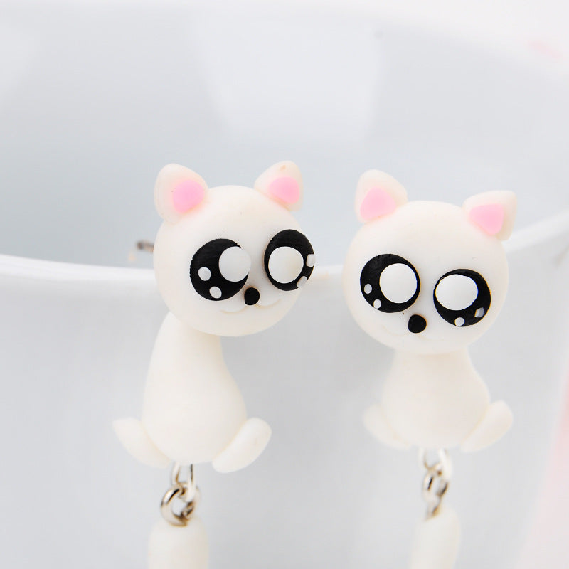 Cartoon cat polymer-clay earrings, alternate product view