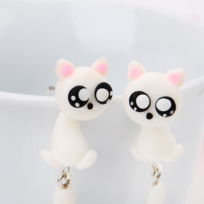 Cartoon cat polymer-clay earrings, alternate product view
