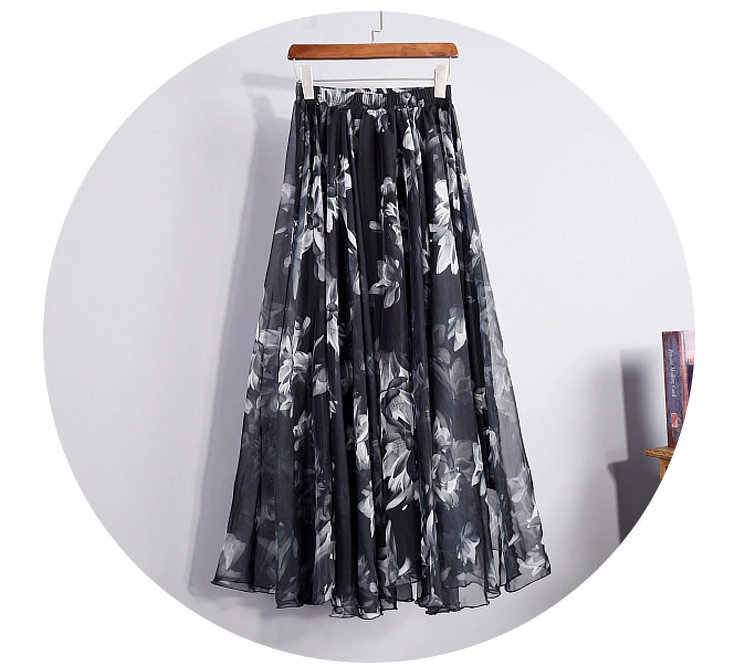 Moonfall Floral Chiffon Midi Skirt alternate length view