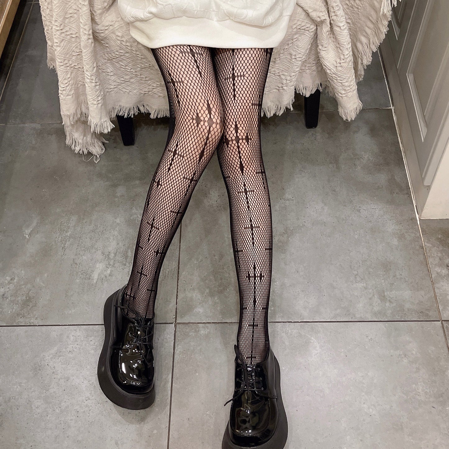 Cathedral Cross Fishnet Tights, product view 1