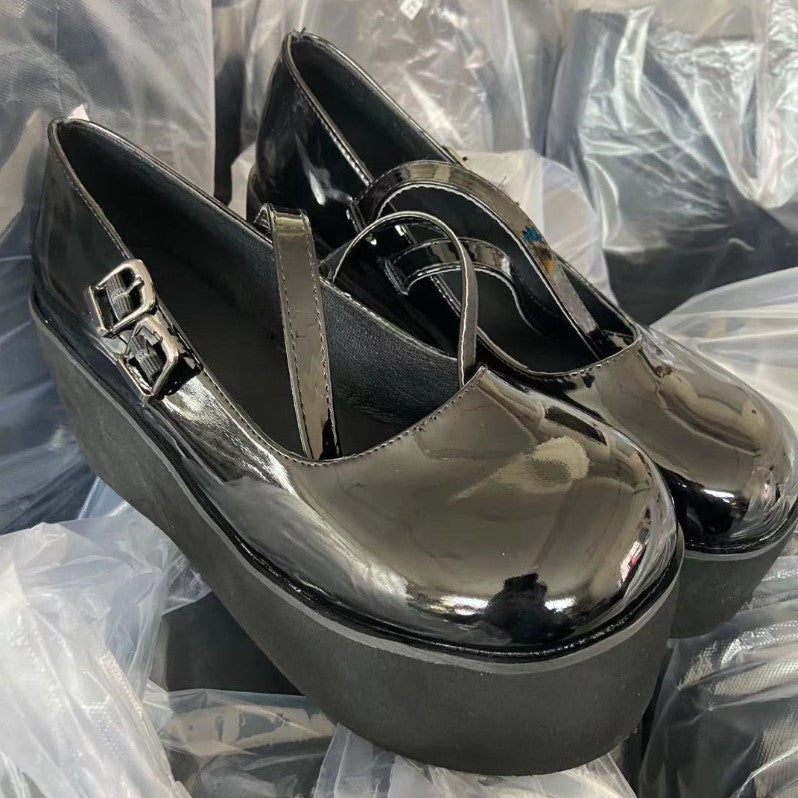 Lacquered Halo Platform Mary Janes