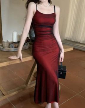 Claretline Backless Square-Neck Dress in claret