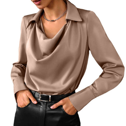 Calyx Draped-Collar Long-Sleeve Blouse