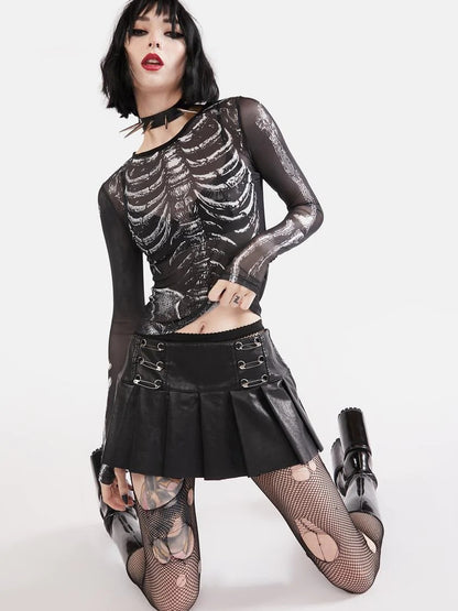 Deathveil Skull Mesh Long-Sleeve Crop Top product view 2