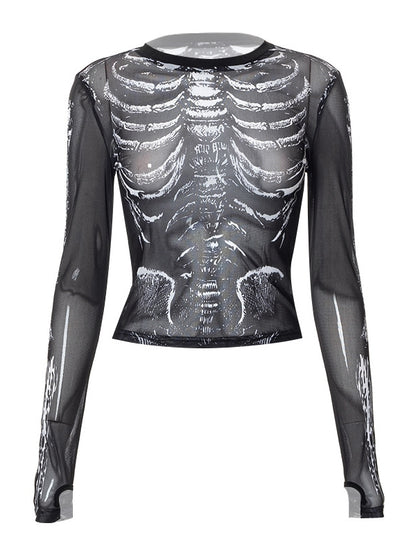 Deathveil Skull Mesh Long-Sleeve Crop Top product view 3
