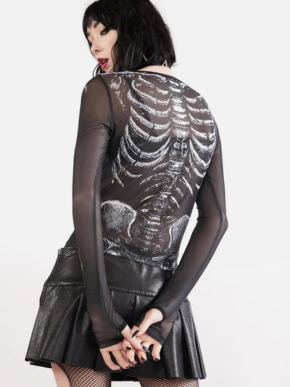 Deathveil Skull Mesh Long-Sleeve Crop Top product view 4