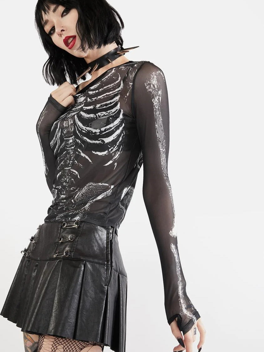 Deathveil Skull Mesh Long-Sleeve Crop Top product view 5