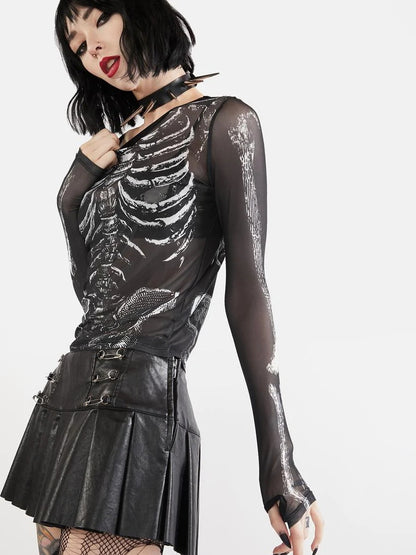 Deathveil Skull Mesh Long-Sleeve Crop Top product view 5