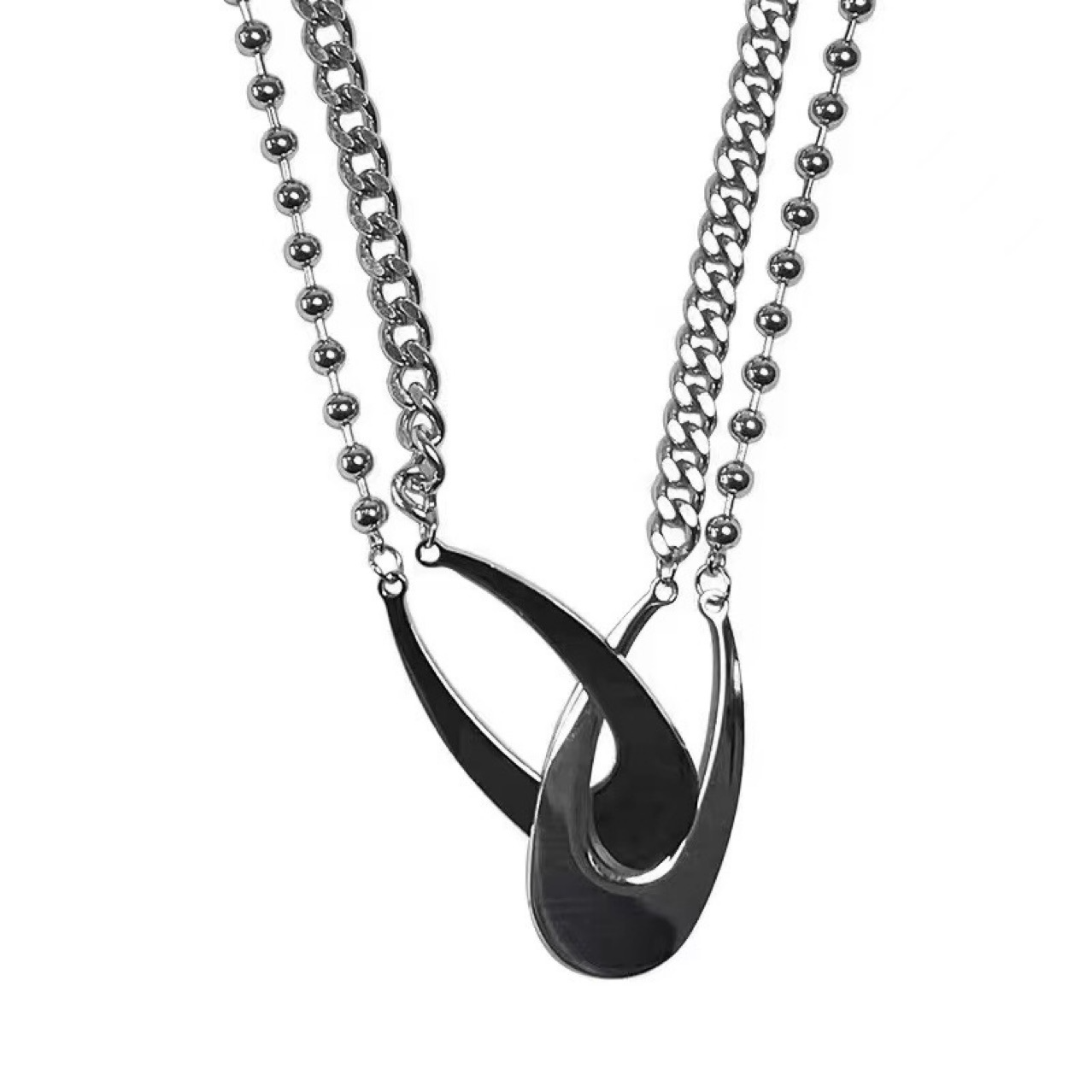 Double Ring Interlocking Necklace, product view 2