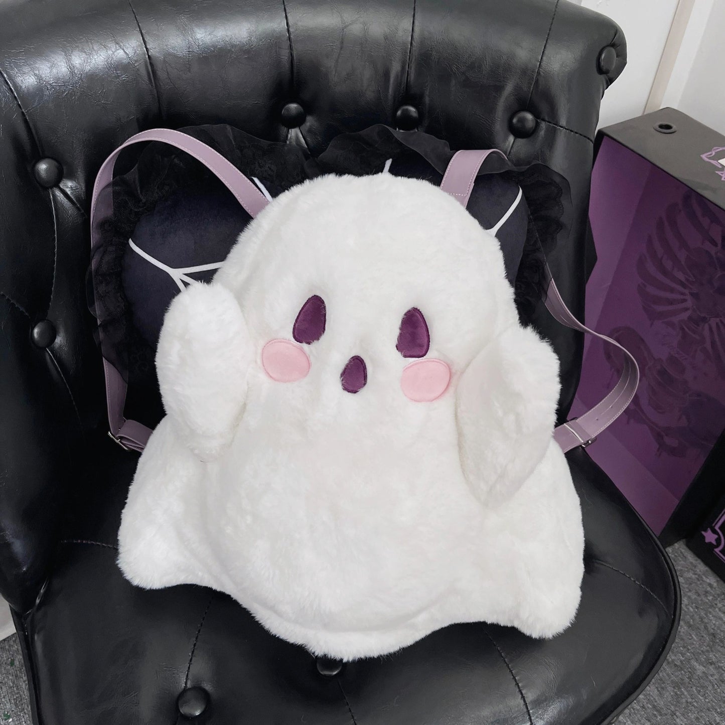 Ghostling milky-white plush ghost backpack, product view