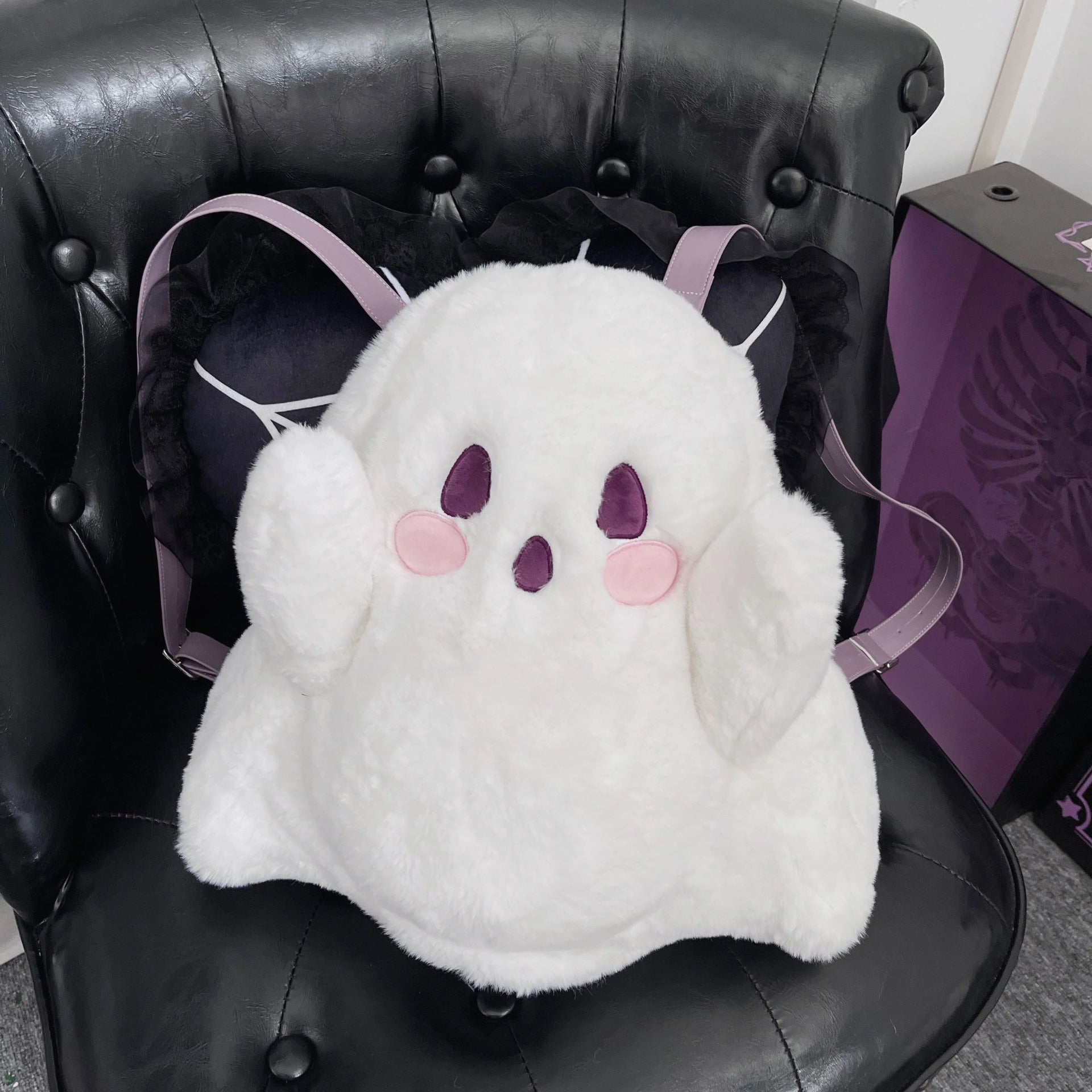 Ghostling milky-white plush ghost backpack, product view
