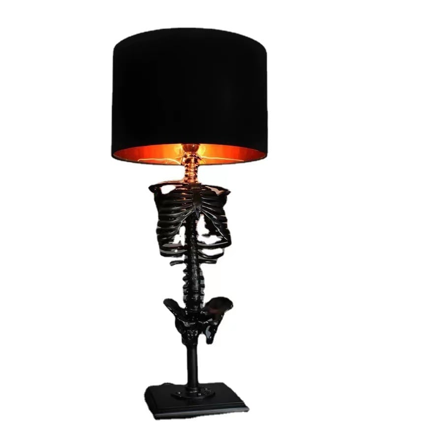 Grimlight gothic skull table lamp, side view
