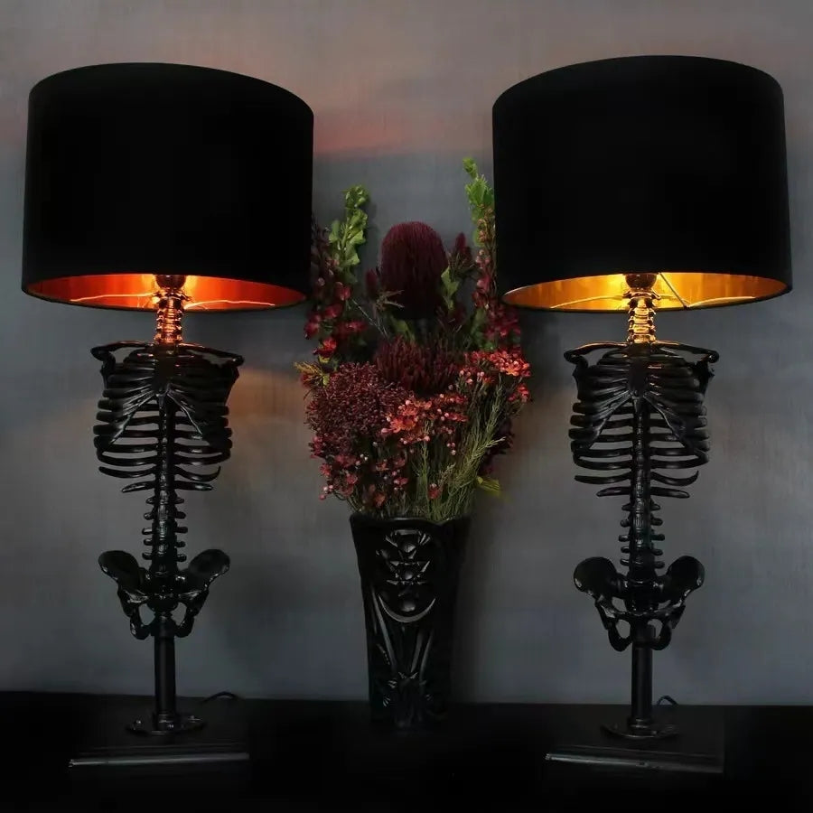 Grimlight gothic skull table lamp in a styled interior setting