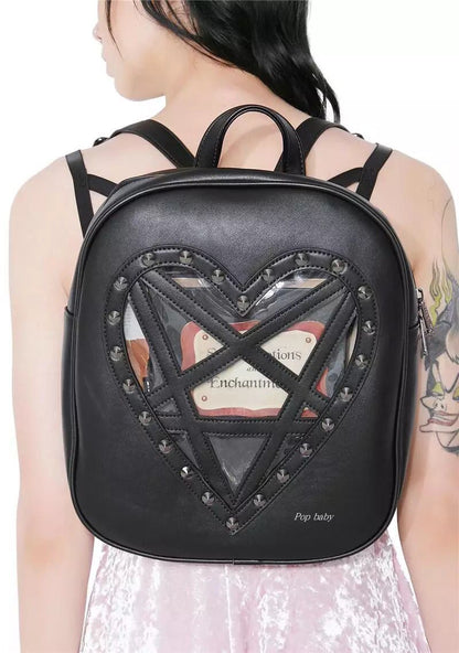 Heart Under Glass Studded Backpack, product view 2