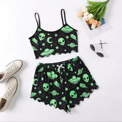 Midnight Motif two-piece lounge set, printed design 1