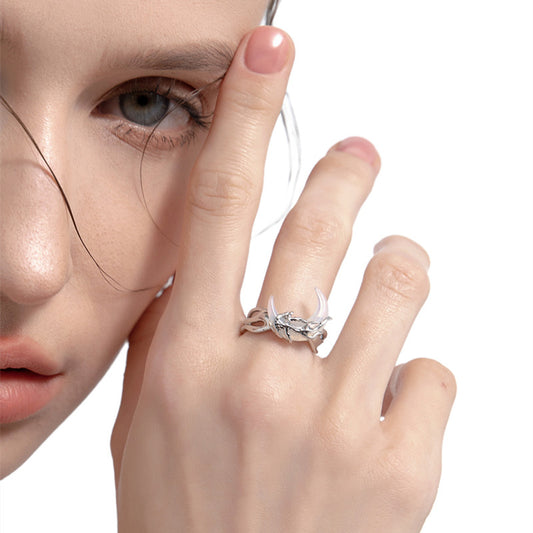Night Crescent Open Moon Ring, product view 1
