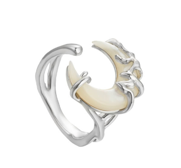 Night Crescent Open Moon Ring, product view 4