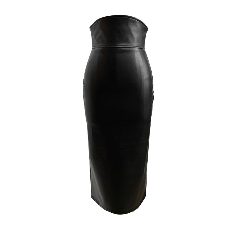 Obsidian Faux-Leather Midi Skirt in black