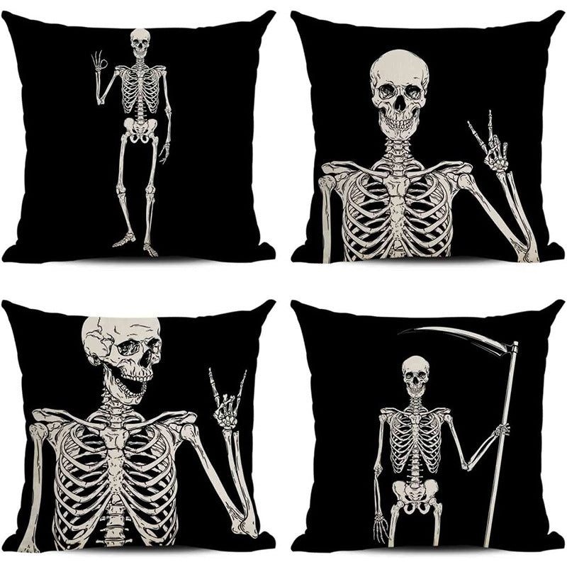 Ossuary skull linen pillowcase in a styled interior setting