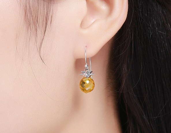 Pineapple zirconia silver stud earrings, alternate view
