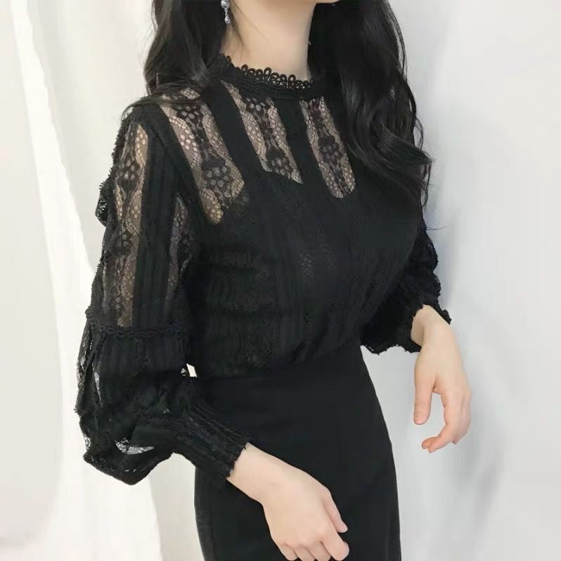 Quiet Mourning Lace-Trim Lantern-Sleeve Set, product view 1