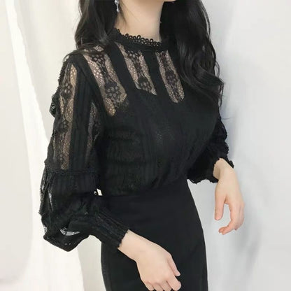 Quiet Mourning Lace-Trim Lantern-Sleeve Set, product view 1