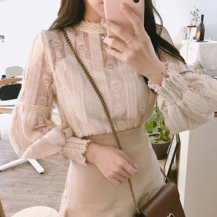 Quiet Mourning Lace-Trim Lantern-Sleeve Set, product view 2