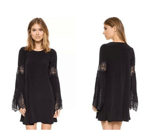 Ravenlace Relaxed Lace-Trim Dress in black