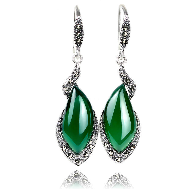 S925 water-drop earrings with stone-set detail, product view
