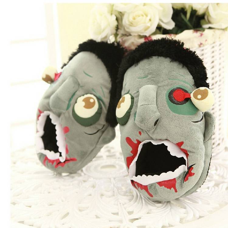 Undead velvet slippers with zombie-inspired design, product view