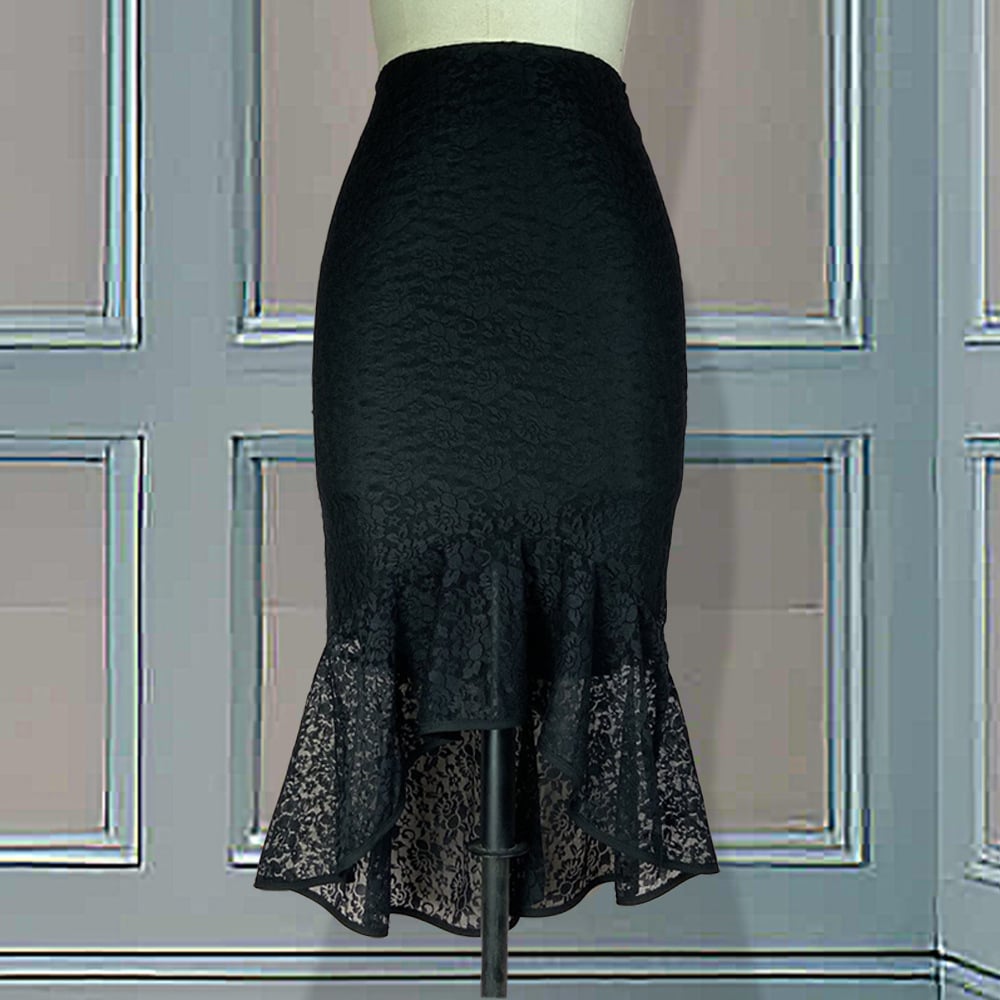 Veilcrest Lace Fishtail Skirt in black