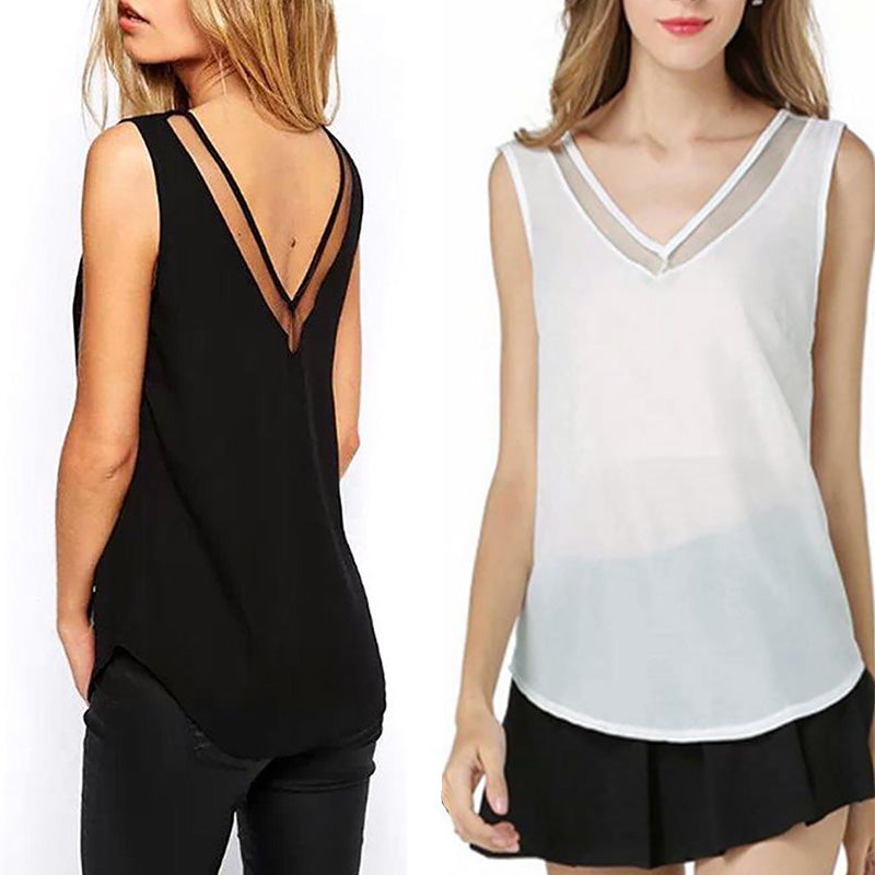 Veilpoint V-Neck Chiffon Vest Top product view 1