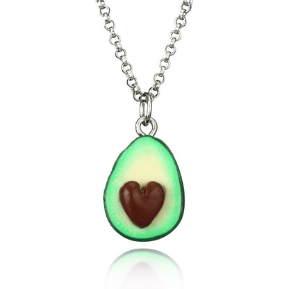 Verdant Heart polymer-clay avocado pendant necklace, alternate design