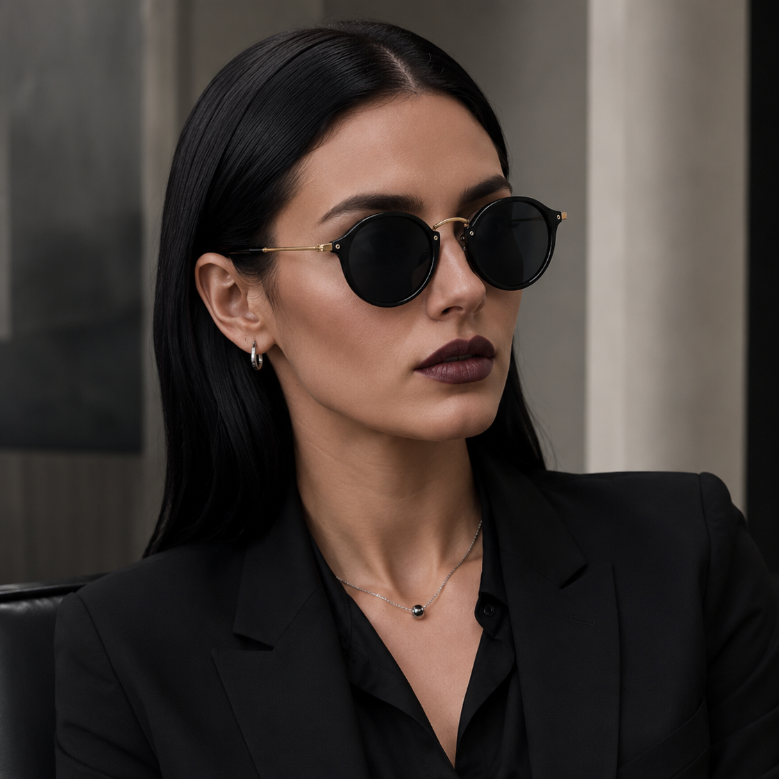 Vesper Round Sunglasses in black, styling view