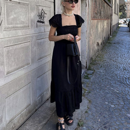 Vesperine Princess-Sleeve A-Line Dress in black