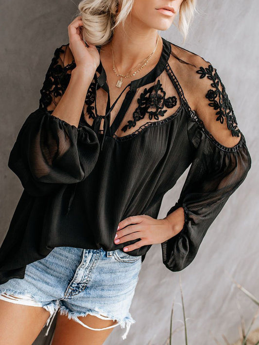 Widow's Veil Lace Blouse in black, alternate front view